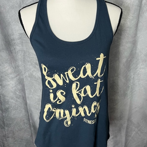 Fitness Tee Co Sweat Is Fat Crying Steel Gray Blue Racerback Tank Top 🌟2 for 20 - Picture 3 of 10